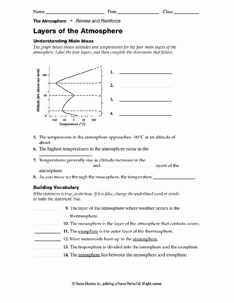 Layers Of the atmosphere Worksheet Best Of Layers Of the atmosphere Worksheet for 6th 10th Grade