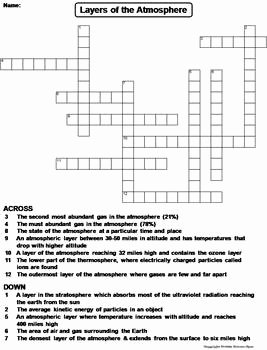Layers Of the atmosphere Worksheet New Layers Of the atmosphere Worksheet Crossword Puzzle by