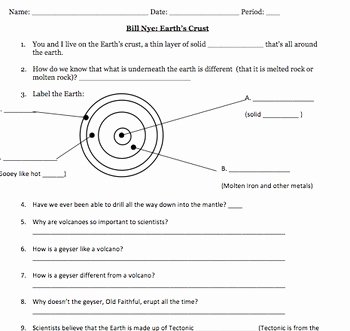 Layers Of the Earth Worksheet Elegant Bill Nye Earth S Crust Video Worksheet by Mayberry In