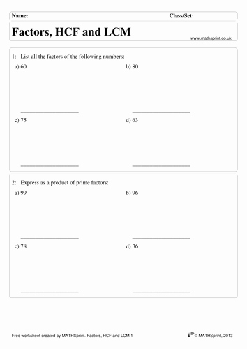 Lcm and Gcf Worksheet Beautiful Factors Lcm Hcf Practice Questions solutions by