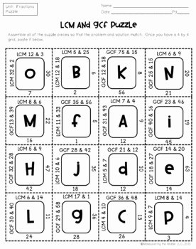 Lcm and Gcf Worksheet Inspirational Lcm and Gcf Puzzle by Maneuvering the Middle