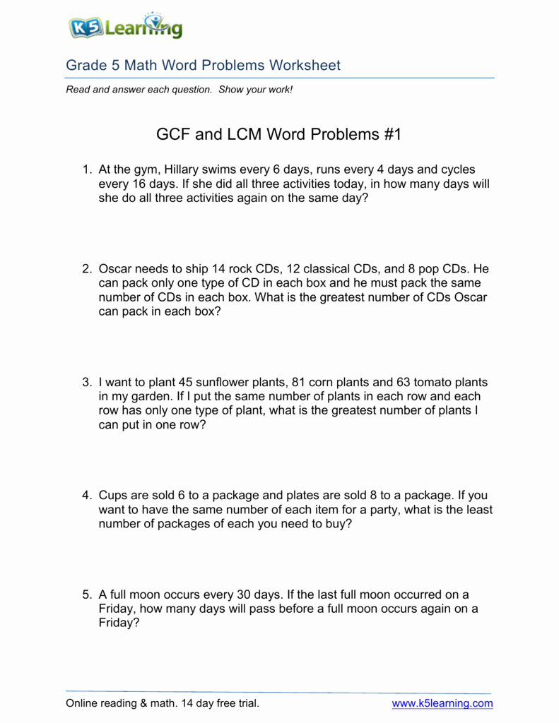 Lcm and Gcf Worksheet Luxury Gcf and Lcm Word Problems 1