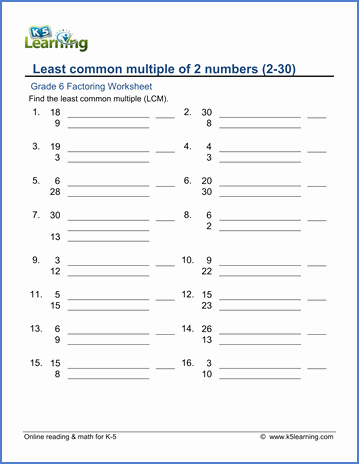 Least Common Multiple Worksheet Beautiful Grade 6 Math Worksheet Least Mon Multiple Lcm