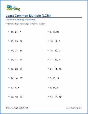 Least Common Multiple Worksheet Beautiful Grade 6 Math Worksheet Least Mon Multiple Of 3 Numbers