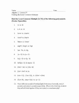 Least Common Multiple Worksheet Beautiful Least Mon Multiple Of Polynomials Worksheet by Dynamic