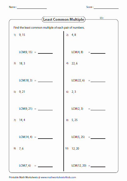 Least Common Multiple Worksheet Best Of Find the Least Mon Multiple