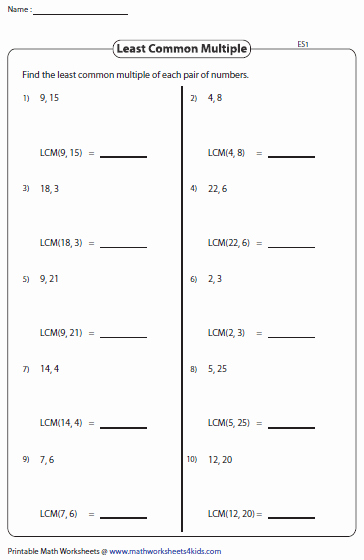 Least Common Multiple Worksheet Best Of Least Mon Multiple Worksheets