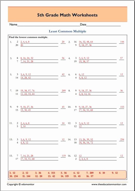 Least Common Multiple Worksheet Elegant Printable Free 5th Grade Least Mon Multiple Worksheets