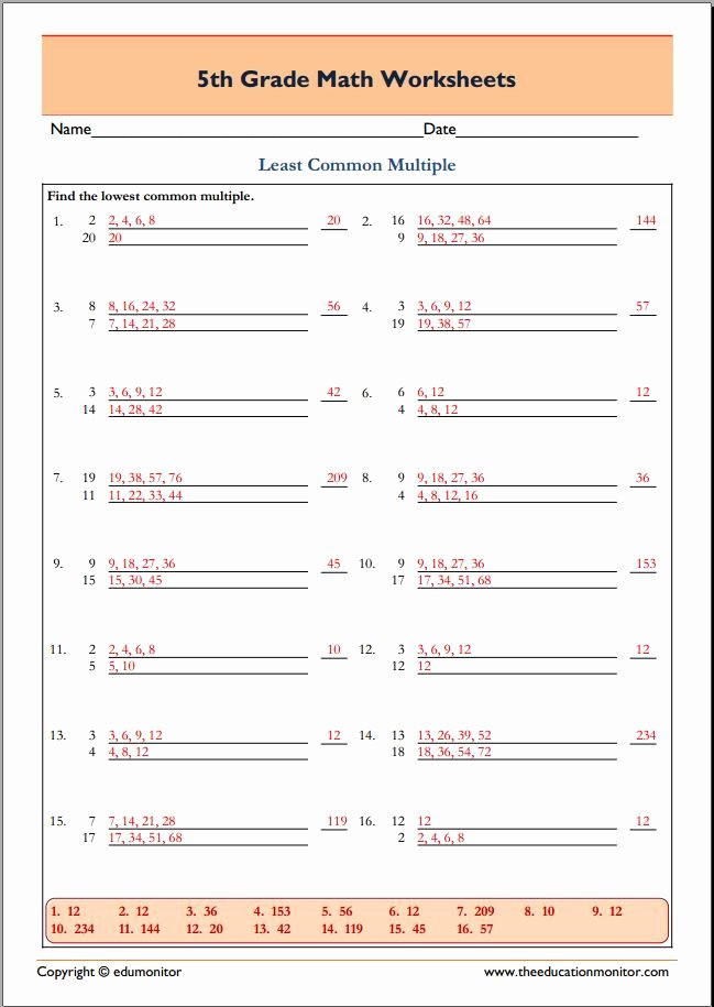 Least Common Multiple Worksheet Fresh 5th Grade Worksheets and Printables