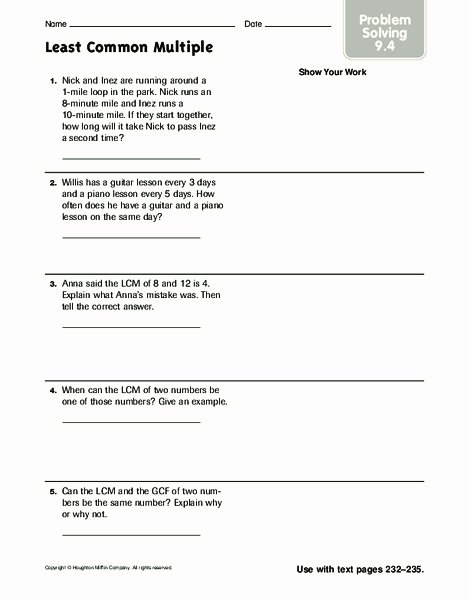 Least Common Multiple Worksheet Fresh Least Mon Multiple Worksheet for 5th 6th Grade