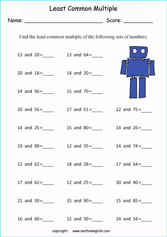Least Common Multiple Worksheet New Find the Least Mon Multiple Of 2 Numbers Up to 100 Math
