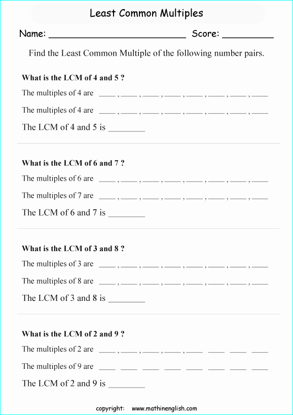 Least Common Multiple Worksheet New Find the Least Mon Multiple or Lowest Mon Multiple