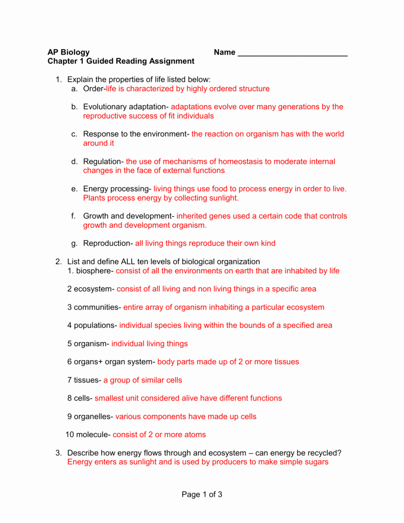 Levels Of Biological organization Worksheet Best Of Ap Biology