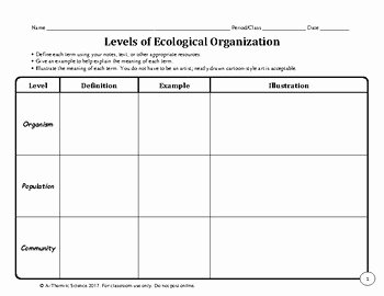 Levels Of Ecological organization Worksheet Lovely Levels Of Ecological organization Chart by A Thom Ic