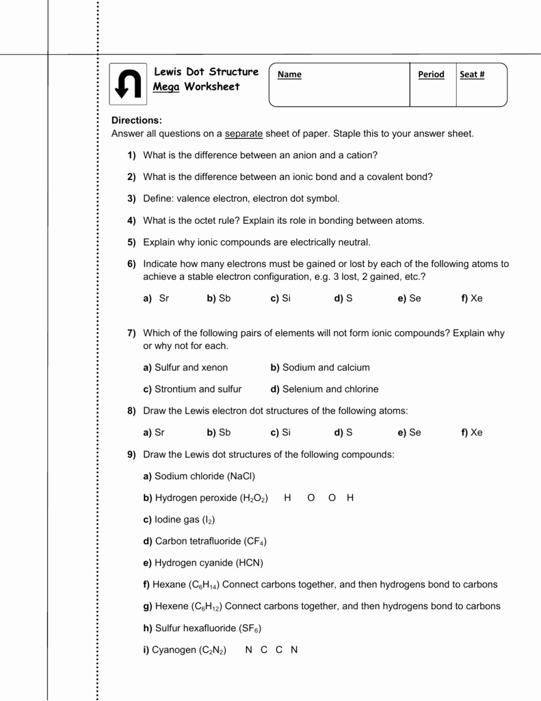 Lewis Dot Structure Worksheet Awesome Lewis Dot Structure Mega Worksheet