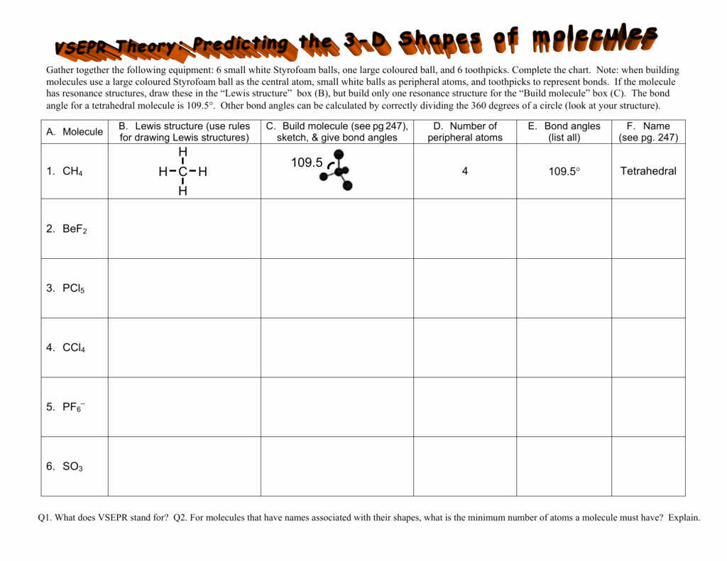 Lewis Structure Practice Worksheet Awesome Vsepr Worksheet Lewis Structures Names and Bond Angles