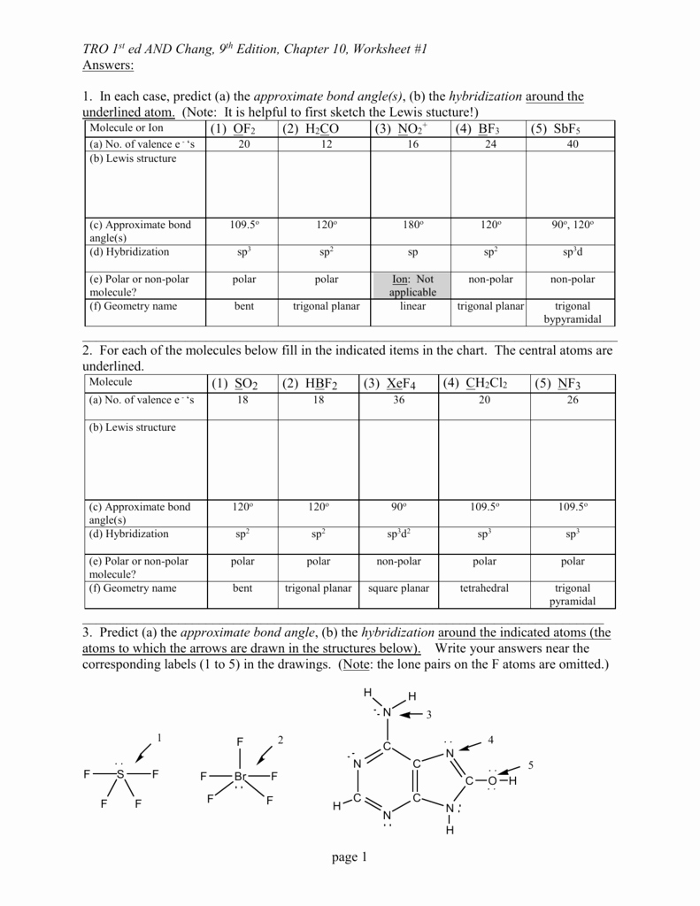 Lewis Structure Worksheet with Answers Awesome Lewis Structure and Molecular Geometry Worksheet Answers