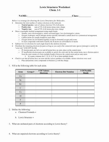 Lewis Structure Worksheet with Answers Elegant Chem 1020 Lewis Structures Worksheet Plete In the