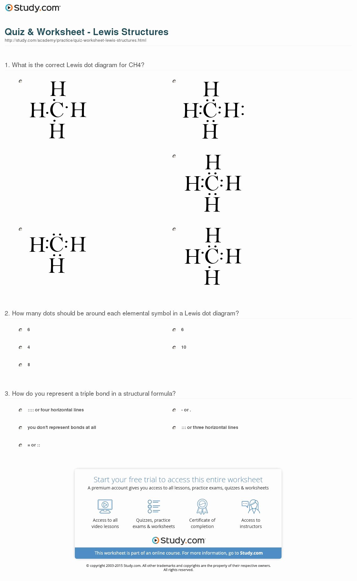 Lewis Structure Worksheet with Answers Fresh Quiz &amp; Worksheet Lewis Structures