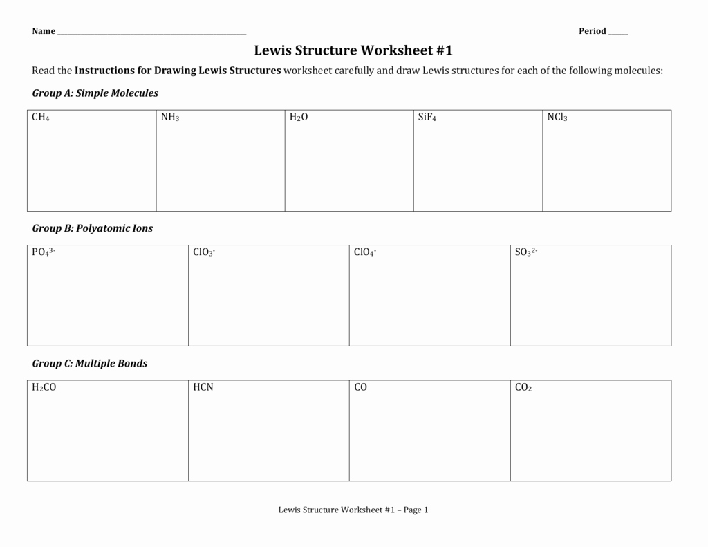 Lewis Structures Worksheet with Answers Unique Lewis Structure Worksheet 1