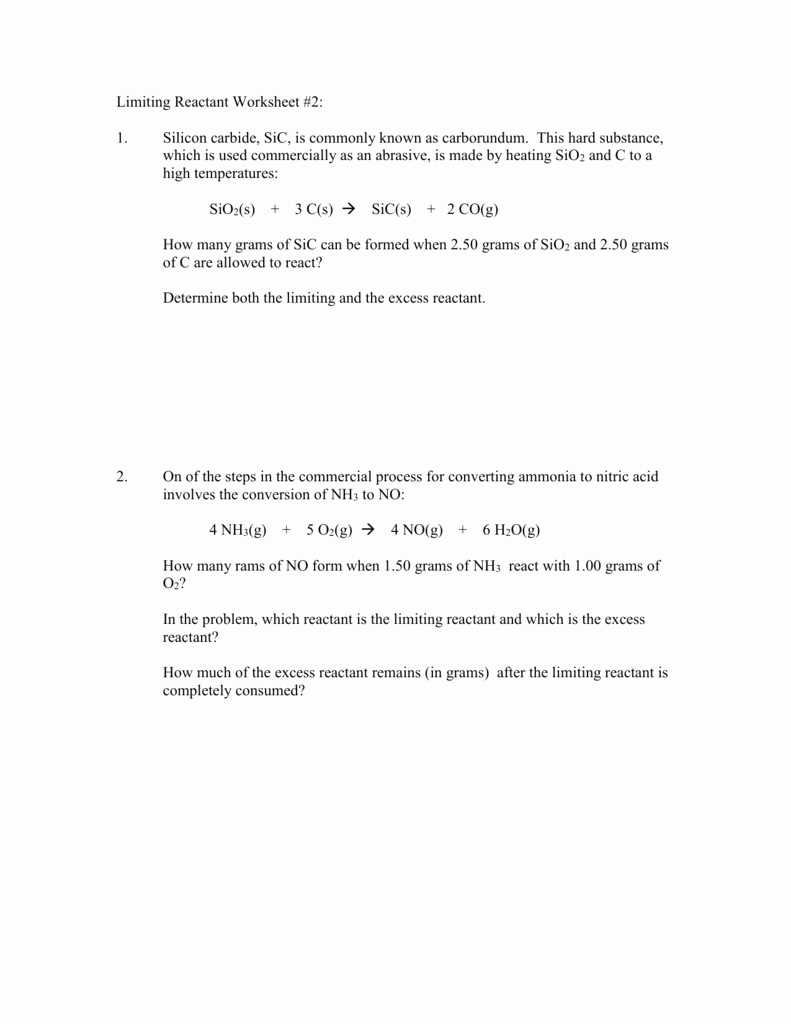 Limiting Reactant Worksheet Answers Awesome Limiting Reactant Worksheet 2