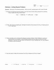 Limiting Reactant Worksheet Answers Best Of Limiting Reactant Problems Worksheet for 10th Higher Ed