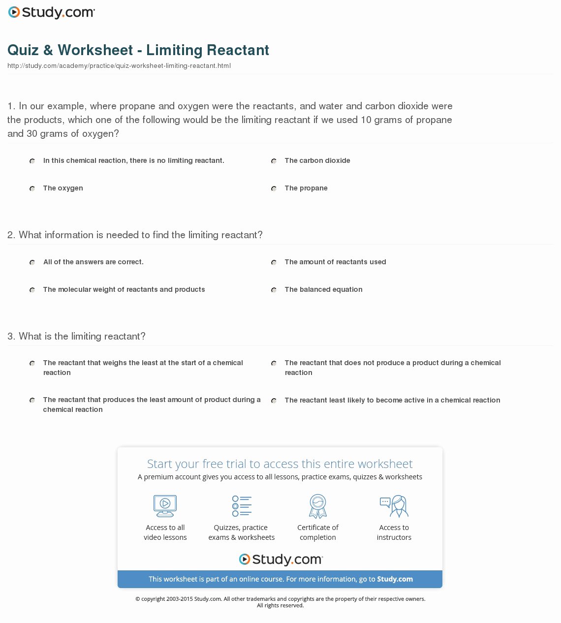 Limiting Reactant Worksheet Answers Fresh Quiz &amp; Worksheet Limiting Reactant