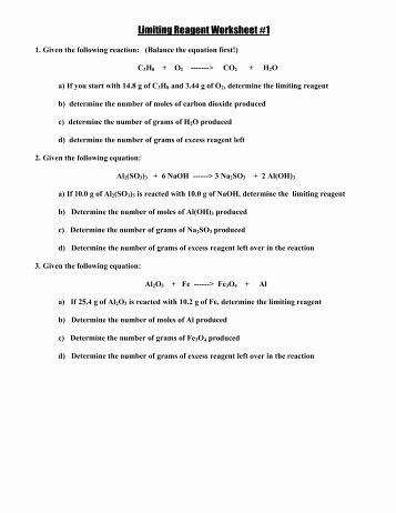Limiting Reactant Worksheet Answers Inspirational Limiting Reagent Worksheet C 2002 Cavalcade Publishing