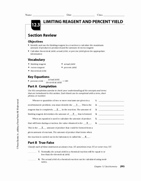 limiting reagent and percent yield