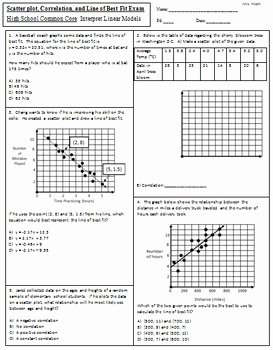 Line Of Best Fit Worksheet Elegant Scatter Plot Correlation and Line Of Best Fit Exam Mrs