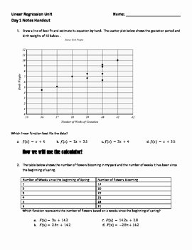 Line Of Best Fit Worksheet Unique Mon Core Math 1 Linear Regression and Correlation