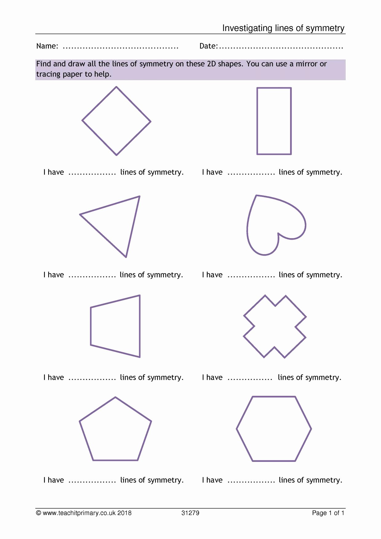 Line Of Symmetry Worksheet Unique Primary Numeracy and Maths Resources Ks1 Geometry