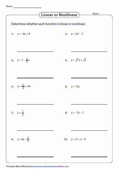 Linear and Nonlinear Functions Worksheet Beautiful Function Worksheets