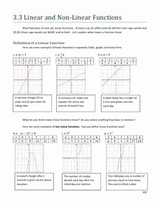 Linear and Nonlinear Functions Worksheet Best Of Linear and Non Linear Functions 8th Grade Worksheet