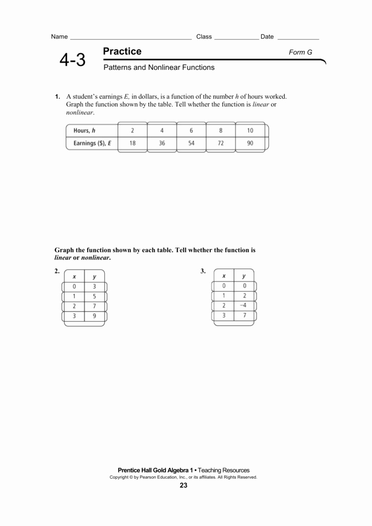 Linear and Nonlinear Functions Worksheet Inspirational 4 3 Worksheet