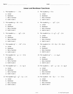 Linear and Nonlinear Functions Worksheet Lovely Linear and Nonlinear Functions Grade 8 Free Printable