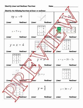 Linear and Nonlinear Functions Worksheet Luxury Identify Linear and Nonlinear Functions Worksheet