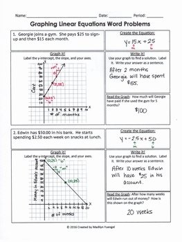 Linear Equation Word Problems Worksheet Unique Graphing Linear Equations Word Problems by Madilyn Yuengel