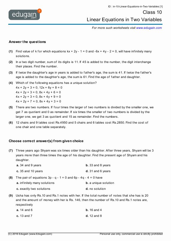 Linear Equation Word Problems Worksheet Unique Linear Equation Word Problems Worksheet
