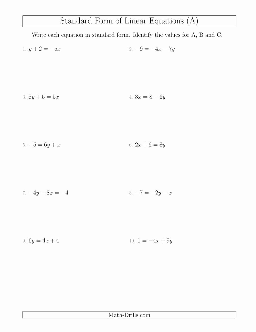 Linear Equation Worksheet Pdf Best Of Rewriting Linear Equations In Standard form A