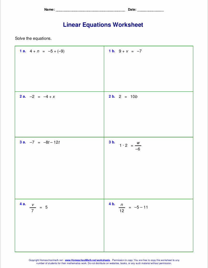 Linear Equation Worksheet Pdf Lovely Free Worksheets for Linear Equations Grades 6 9 Pre
