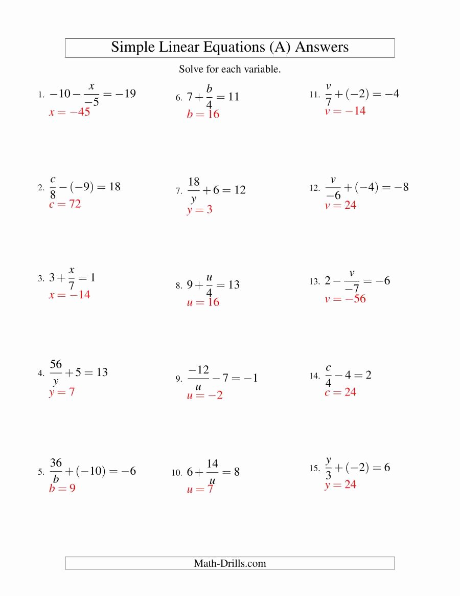 Linear Equation Worksheet Pdf New solving Linear Equations Incuding Negative Values
