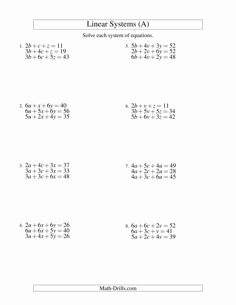 Linear Equation Worksheet Pdf New Systems Of Linear Equations Three Variables A