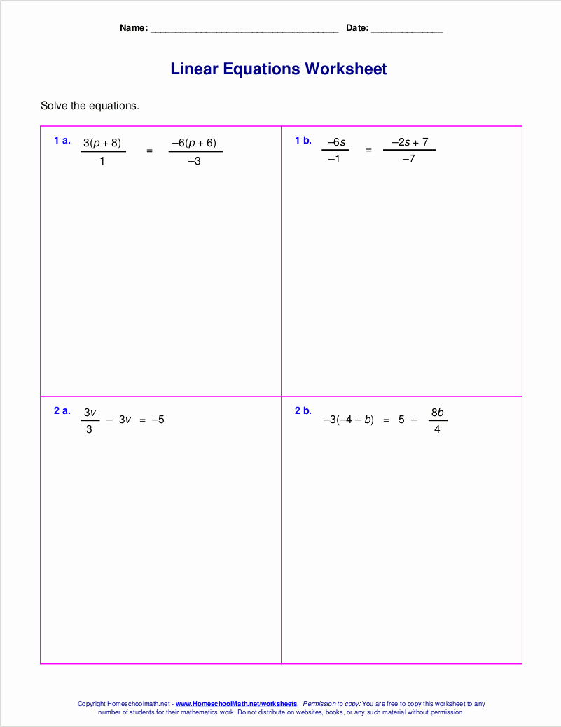 Linear Equation Worksheet Pdf Unique Free Worksheets for Linear Equations Grades 6 9 Pre