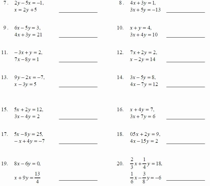 Linear Equation Worksheet with Answers Best Of solving Systems Linear Equations by Substitution