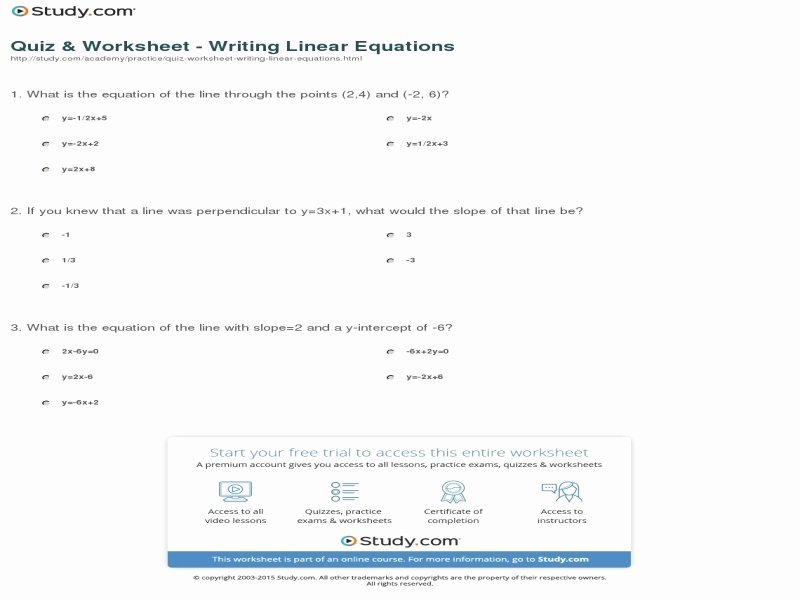 Linear Equation Worksheet with Answers Fresh Writing Linear Equations Worksheet Answers Free
