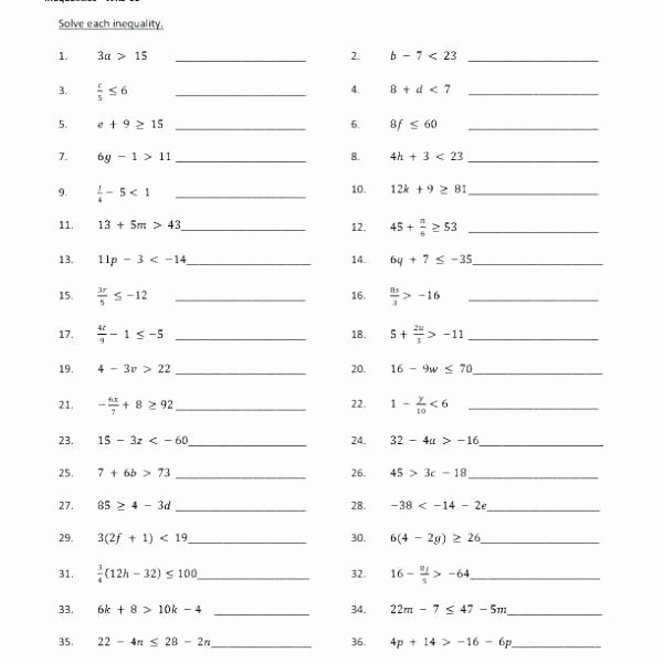 Linear Equations and Inequalities Worksheet Inspirational solving and Graphing Inequalities Worksheet Pdf