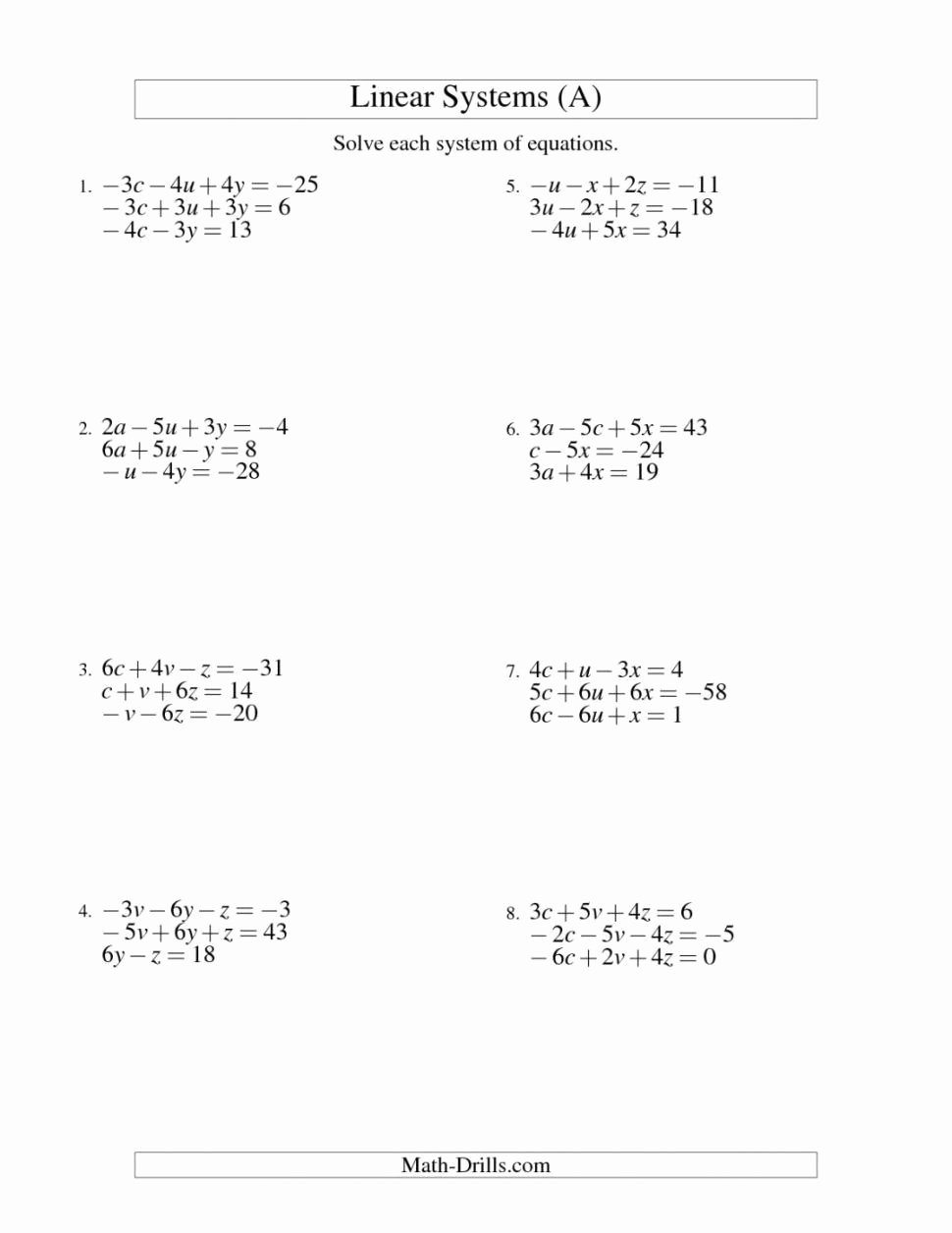 Linear Equations Word Problems Worksheet Elegant Systems Linear Equations In Three Variables Worksheet
