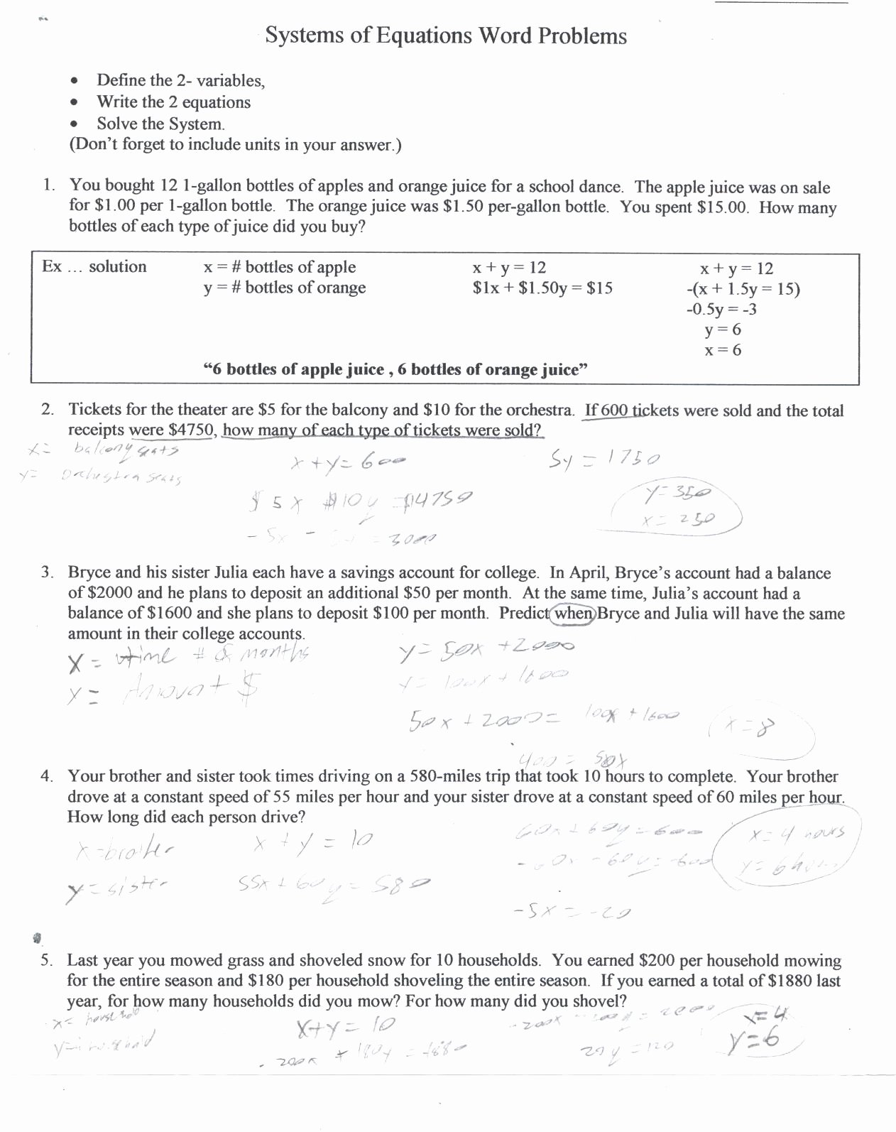 50 Linear Equations Word Problems Worksheet Chessmuseum Template Library