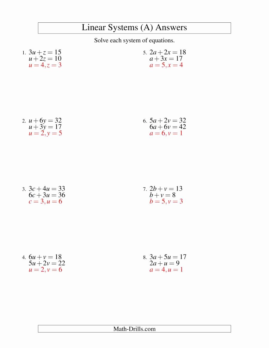 Linear Equations Worksheet Pdf Inspirational Systems Of Linear Equations Two Variables A